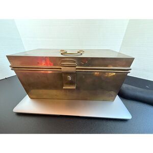 Vintage Sarreid Brass Box Top Carry Handle  Front Latch and Hinged Lid